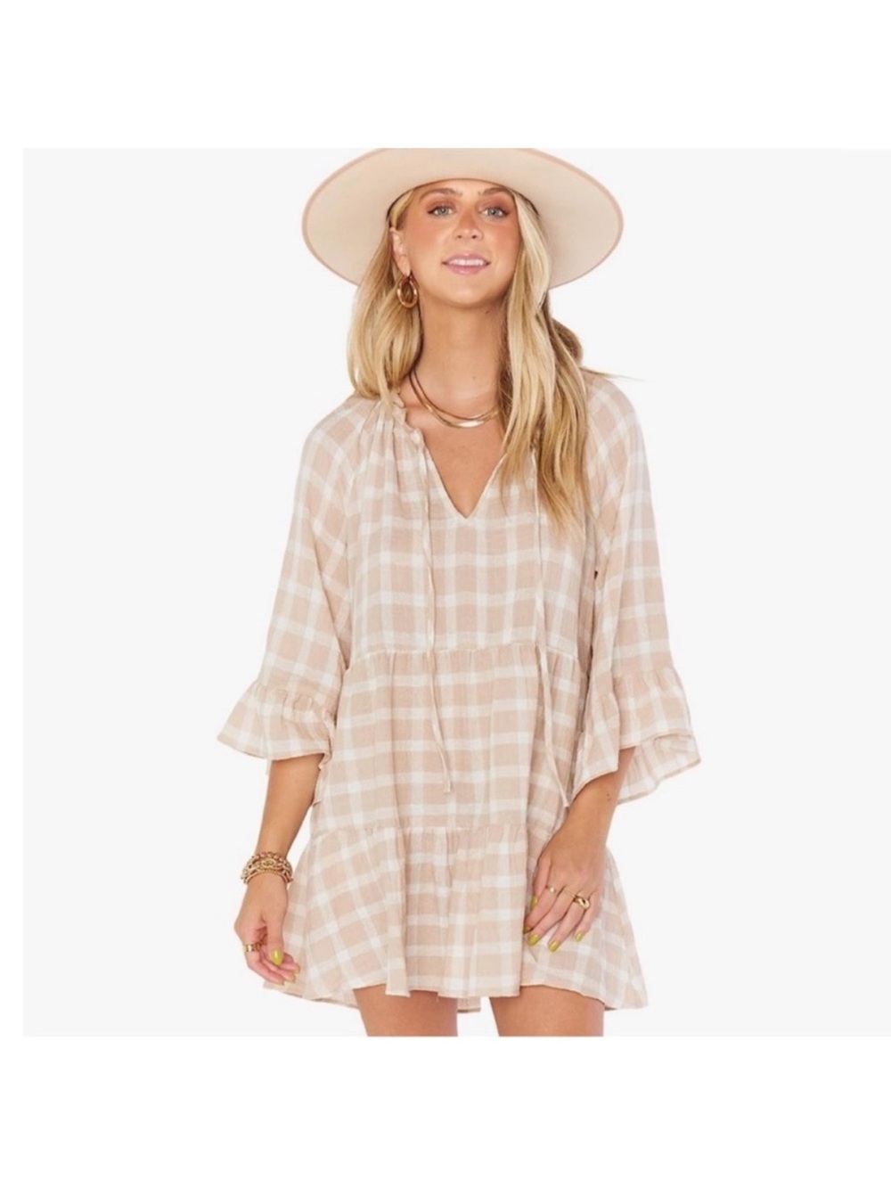 Show Me Your MuMu Beige Plaid Dress NWOT